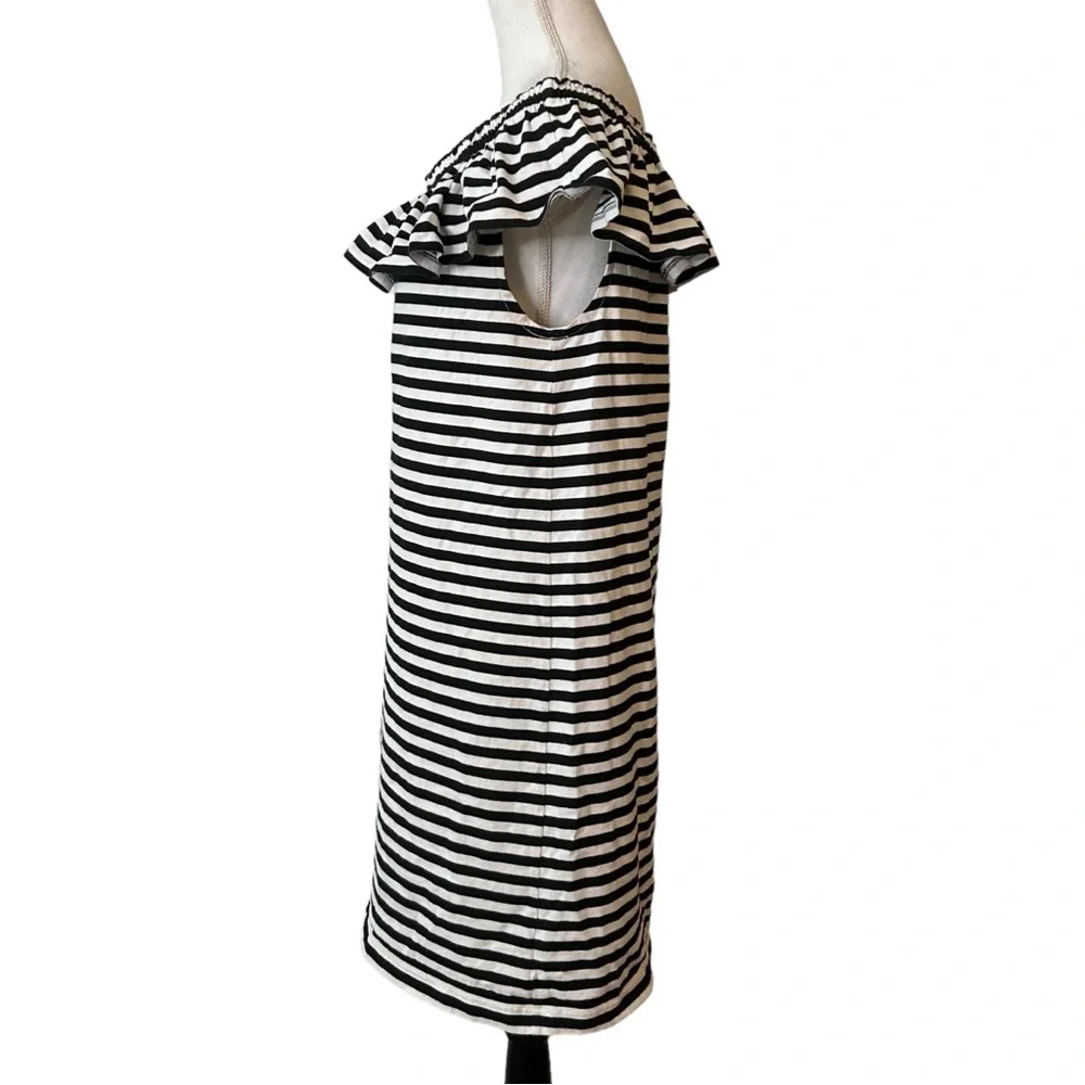 Kate Spade‎ Off the Shoulder Striped Cotton Jersey Knit Dress Sz XL Black White